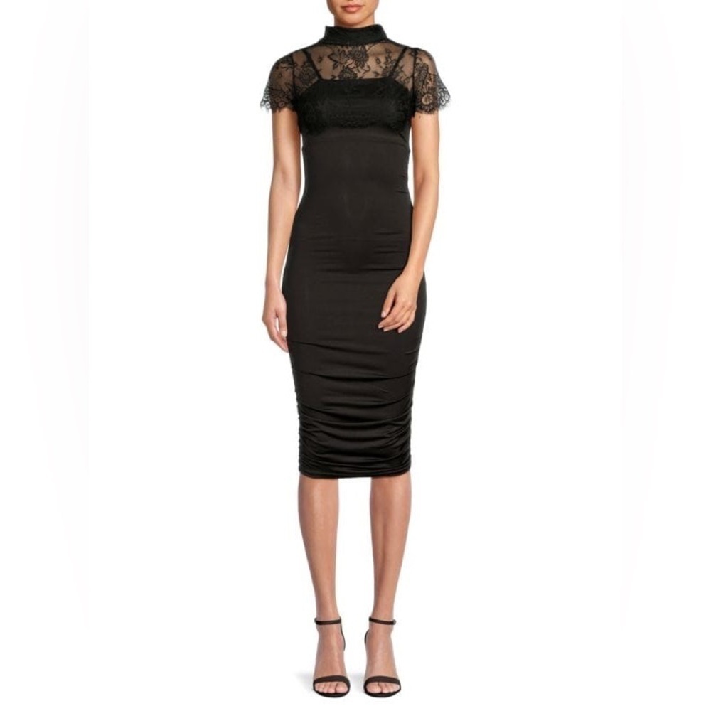NEW The Fashion Poet Black Midi Sheath Dress and Lace Top